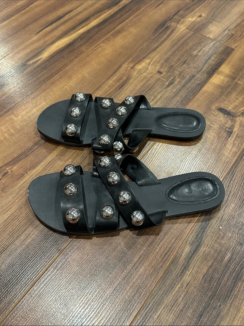 Black Slide Sandals with Silver Studs - Picture 2 of 5